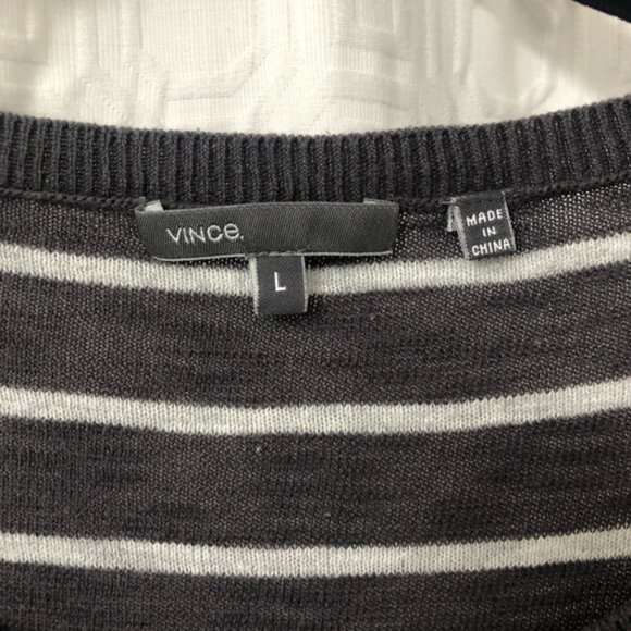 VINCE Gray & White Striped Cotton Sweater sz L - Picture 5 of 7